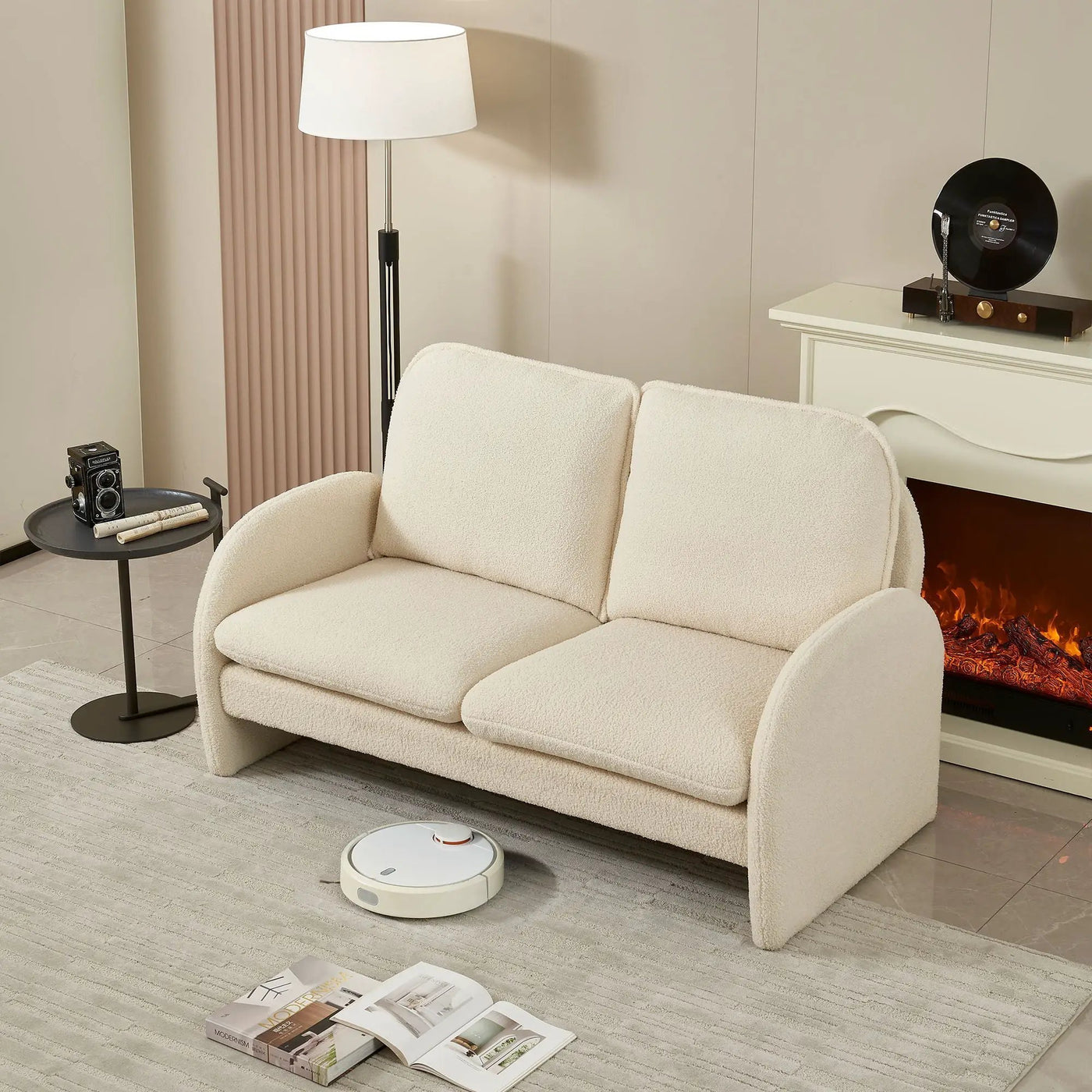 Loveseat Sofa Small Couch For Living Room, Sherpa Fabric Upholstered Loveseat Sofa Couch, Small Loveseat Sofa For Apartment, Bedroom by HouseOfZazla