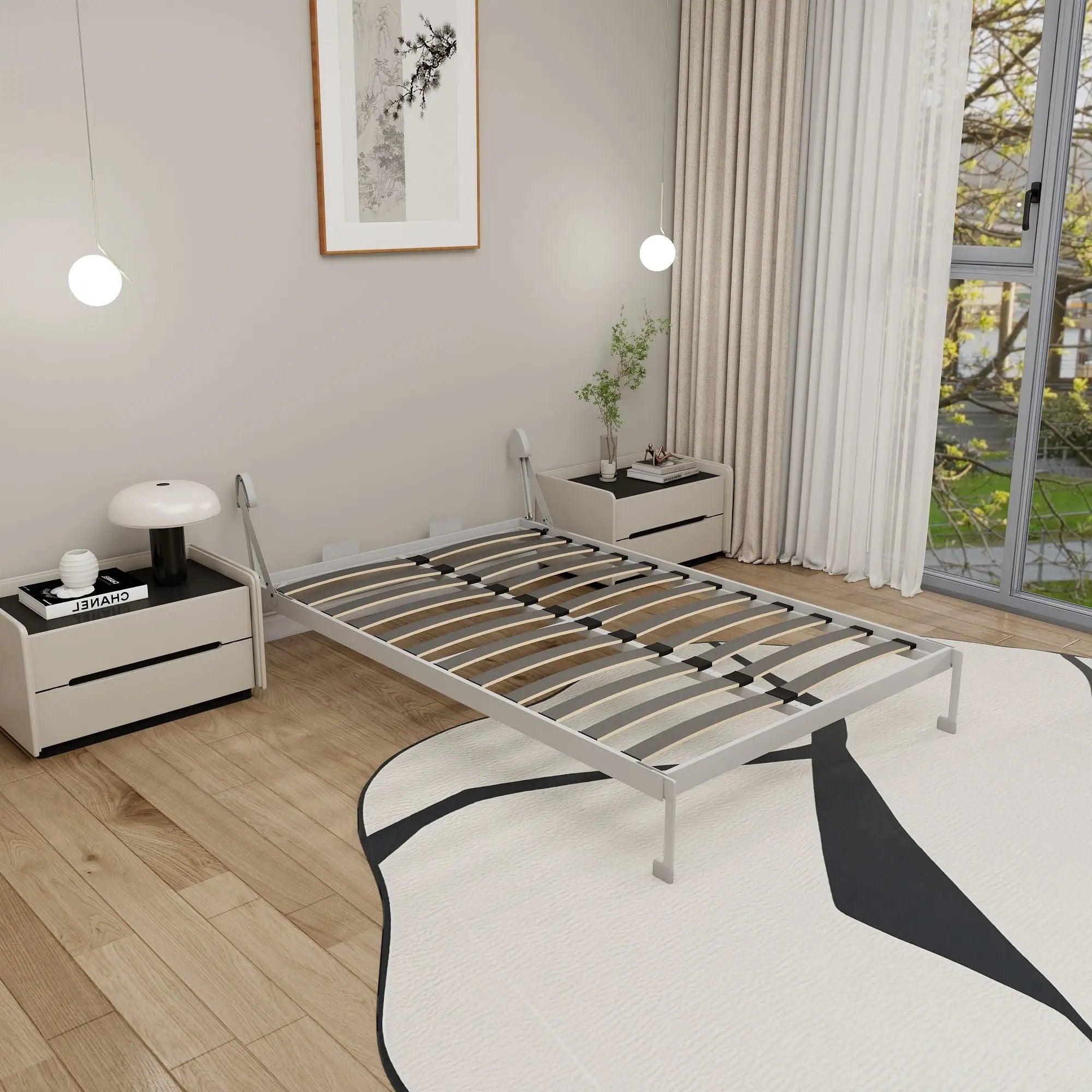Queen Size Vertical Murphy Wall Cabinet Folding Bed With Automatic Legs - Gray by HouseOfZazla