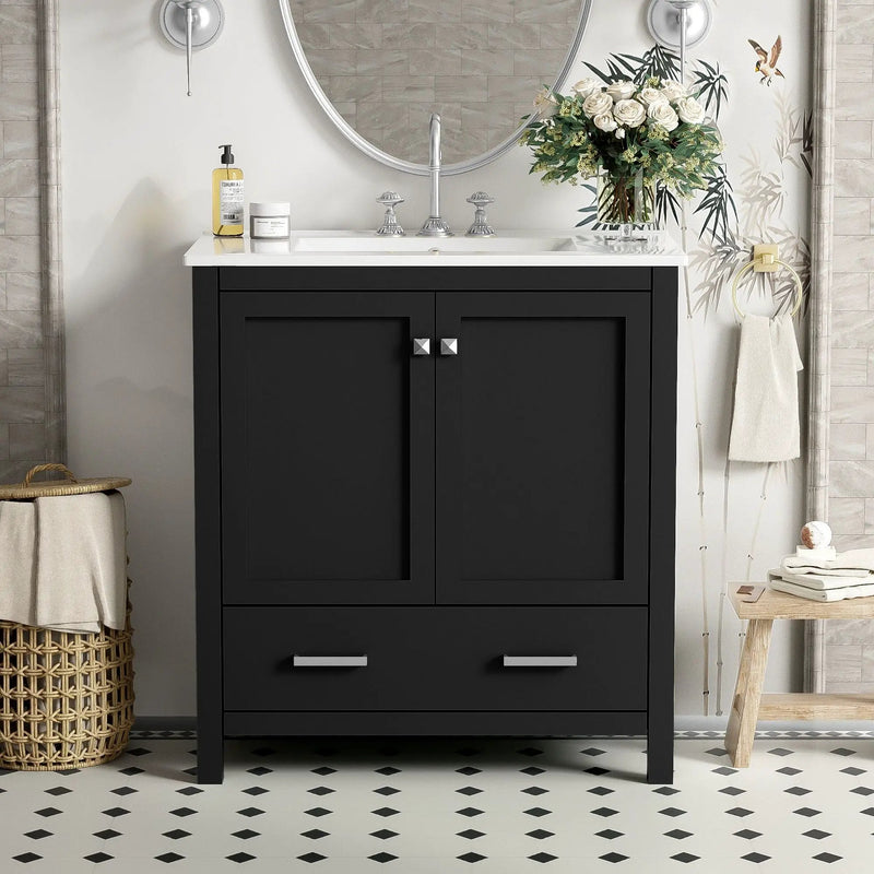 Bathroom Vanity With Single Sink, Combo Cabinet Undermount Sink, Bathroom Storage Cabinet With Two Doors And A Drawer, Soft Closing, Multifunctional Storage, Solid Wood Frame by HouseOfZazla