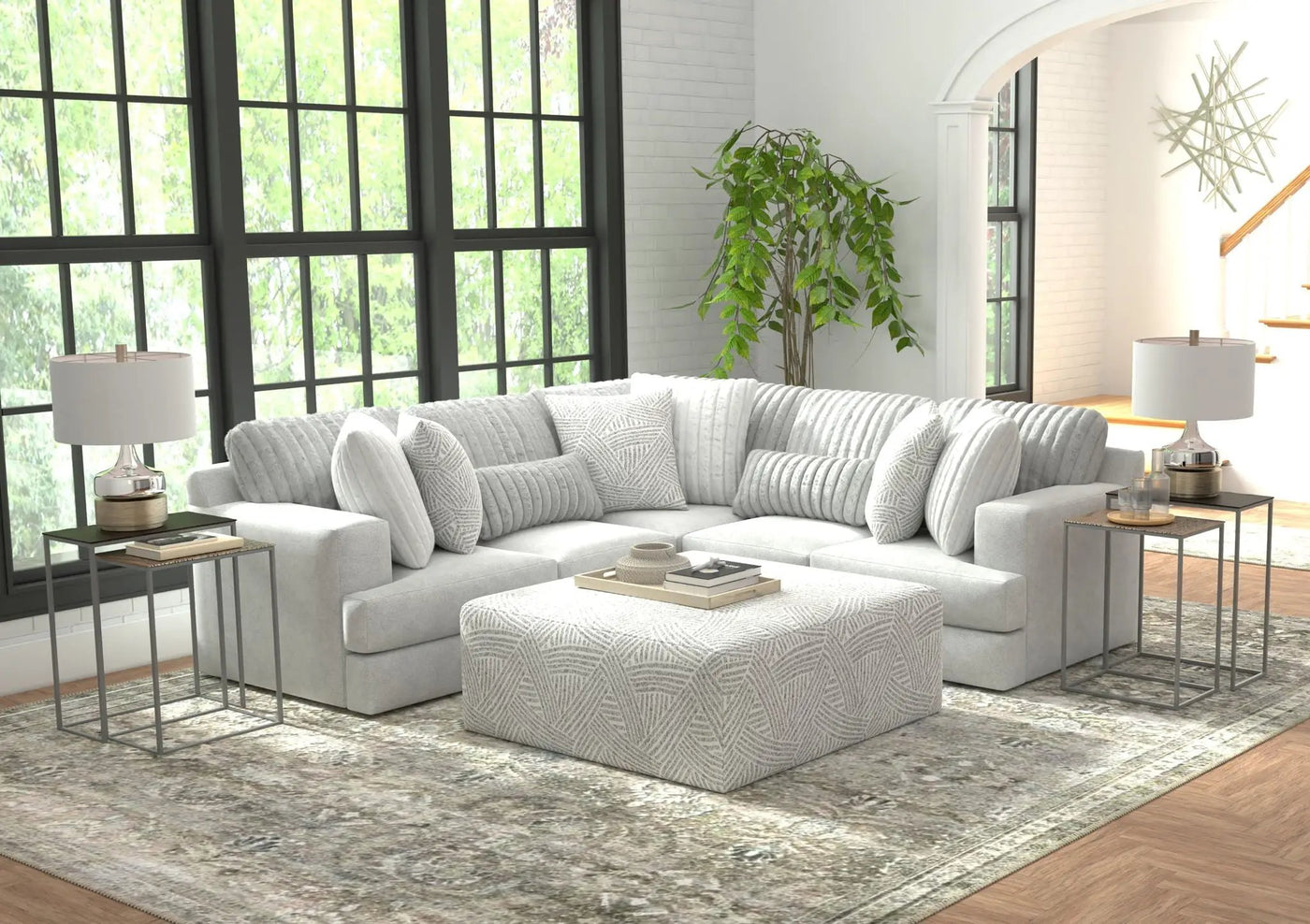 Logan - Upholstered Sectional With Comfort Coil Seating - 46" Cocktail Ottoman And Accent Pillows Included by Unique Piece Furniture