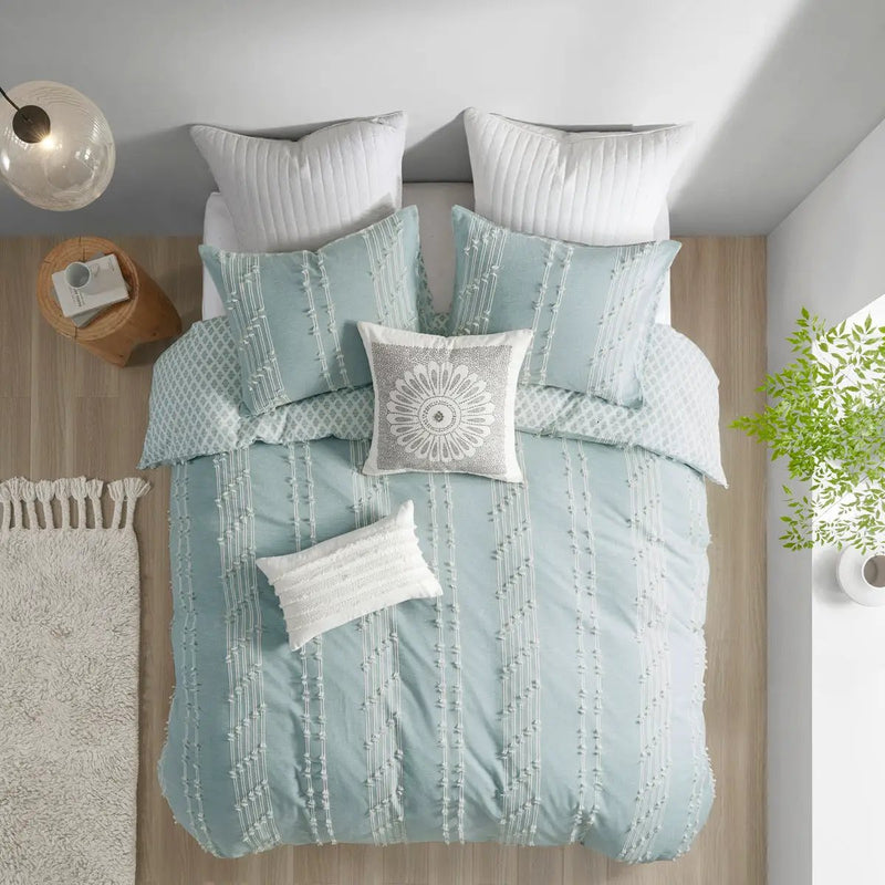 King/Cal King 3 Piece Cotton Jacquard Duvet Cover Set by HouseOfZazla