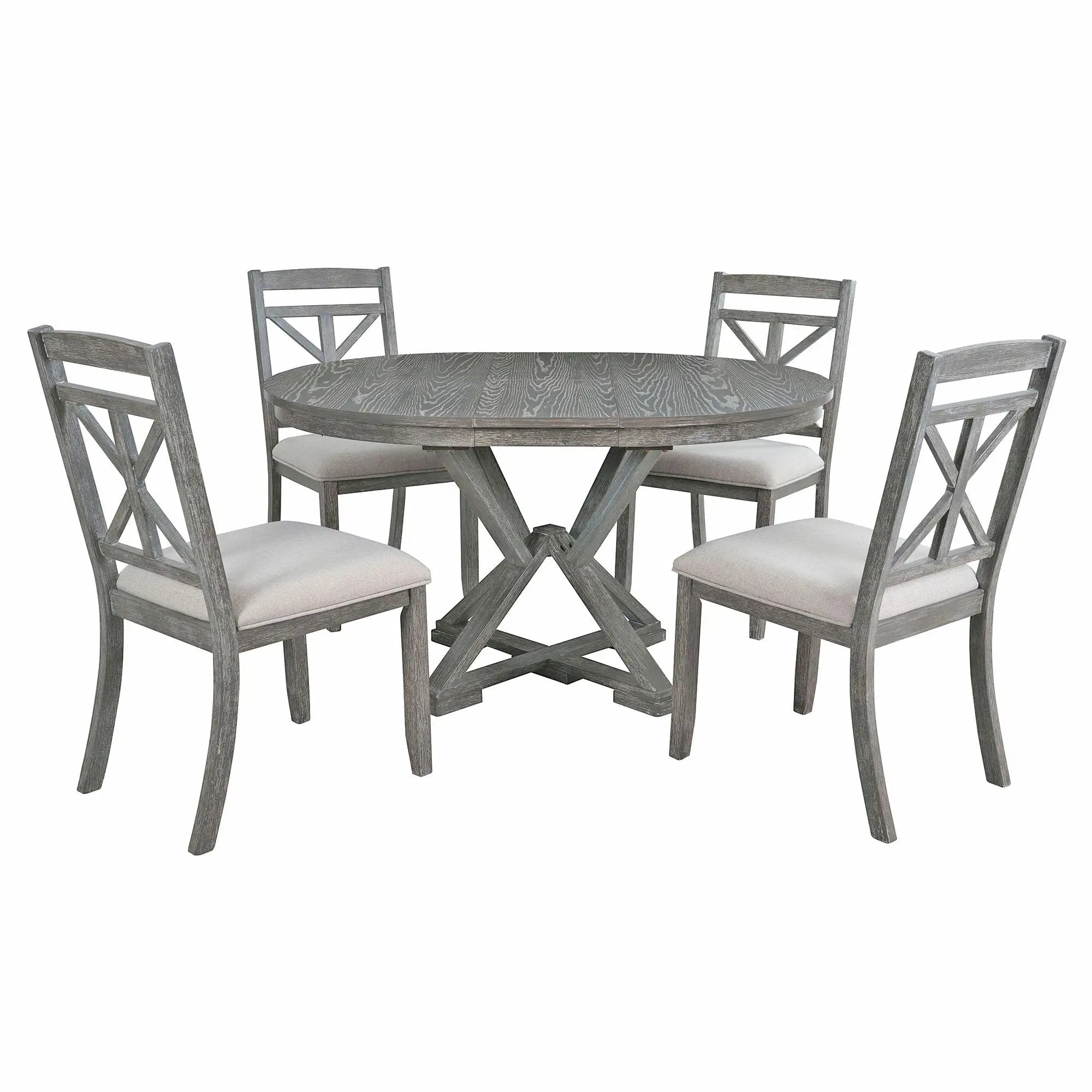 Dining Set With Extendable Round Table And 4 Upholstered Chairs by HouseOfZazla