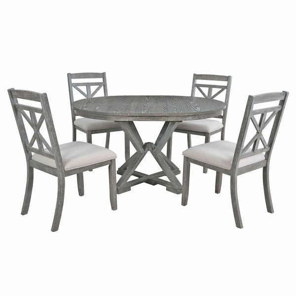 Dining Set With Extendable Round Table And 4 Upholstered Chairs, photo 2 of 31