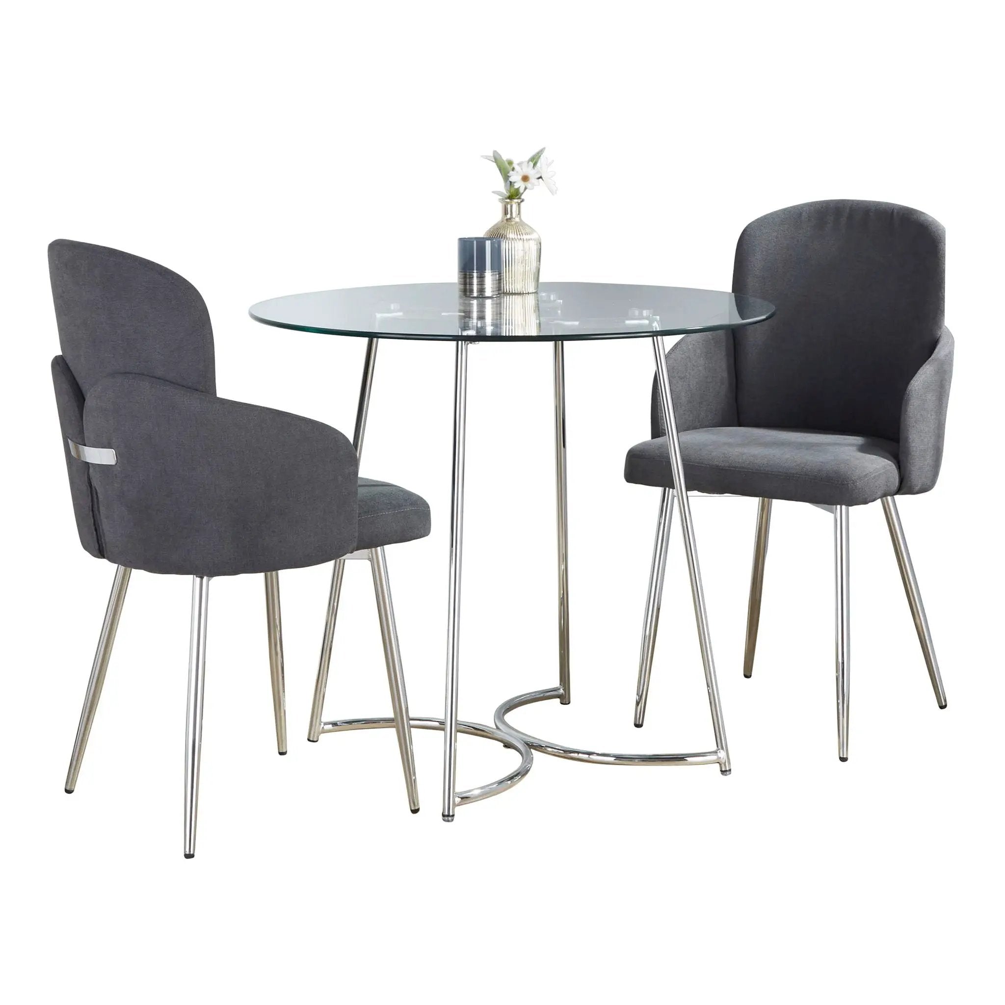 Cece Dahlia - 3 Piece Contemporary Dining Set - Chrome / Clear / Gray by HouseOfZazla