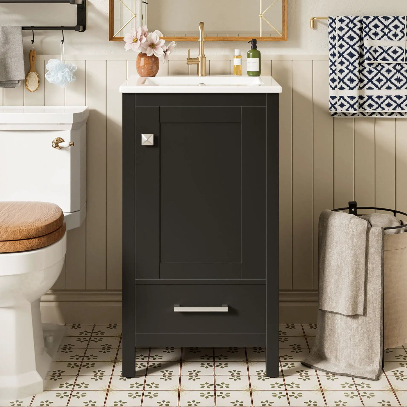 Bathroom Vanity With Ceramic Sink, Soft Close Drawers, Door Organizer, Divider Drawer, Adjustable Foot Pads by Unique Piece Furniture