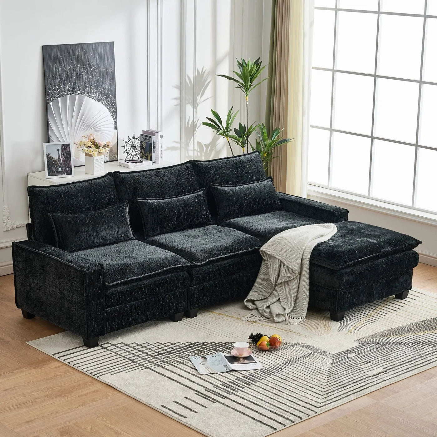 Modern Comfy L Shaped Sectional Sofa With Movable Ottoman by HouseOfZazla