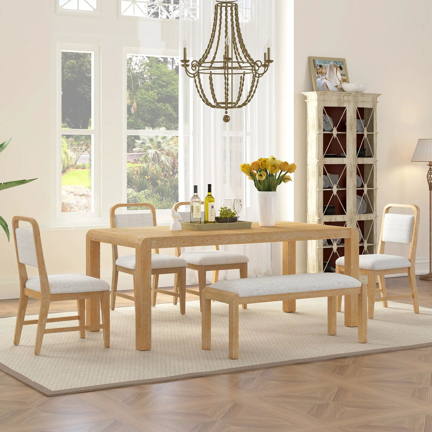 Extendable Dining Table Set With 4 Upholstered Chairs And 1 Bench by HouseOfZazla