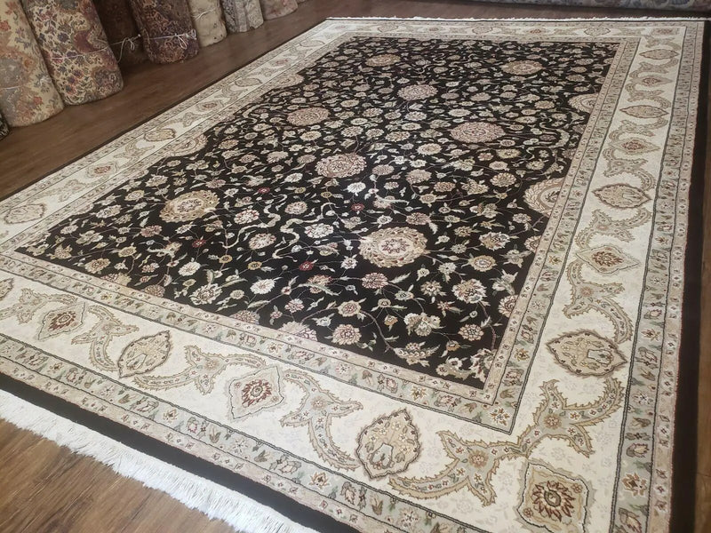 8' 5" X 11' 6" Vintage Handmade Oriental Floral Wool Rug Silk Accent Black Nice by Jewel Rugs