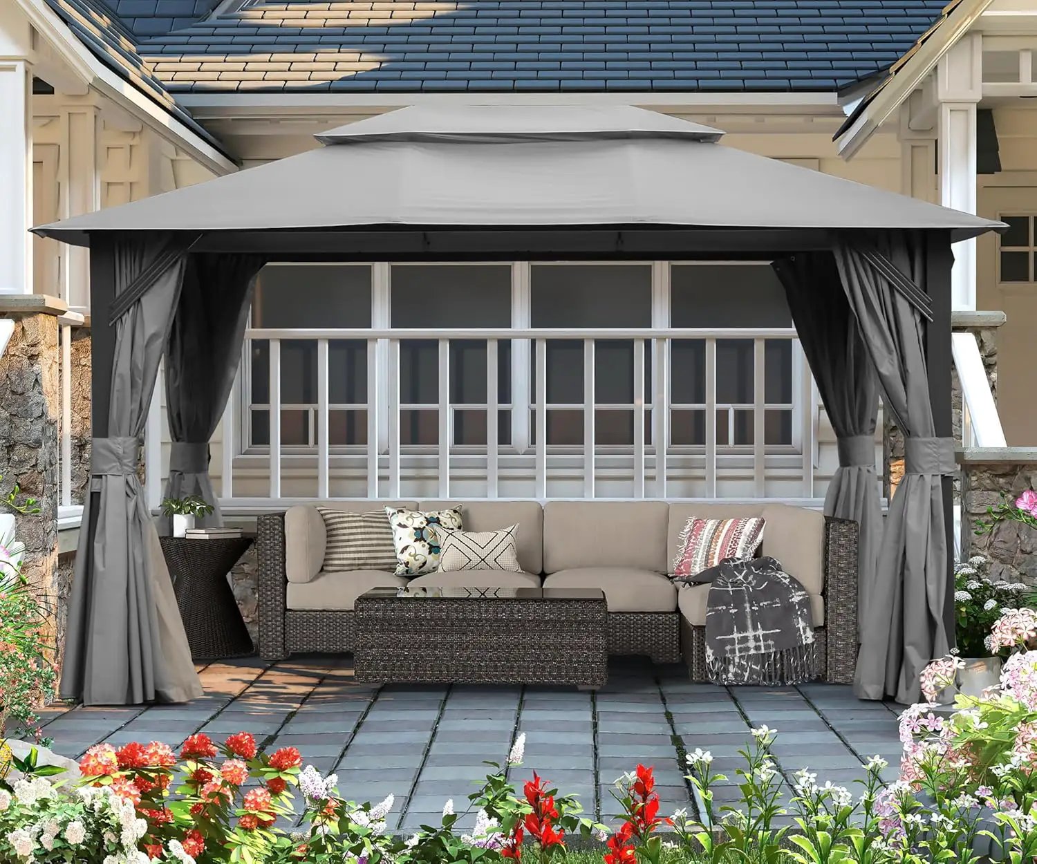 10'x13' Outdoor Gazebo with Double Roof and Mosquito Netting by HouseOfZazla