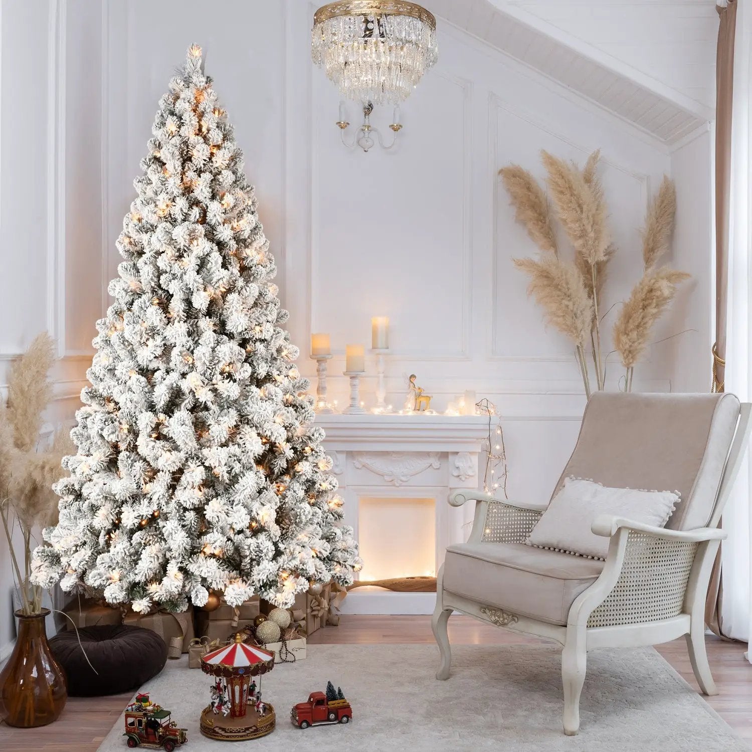 6ft Flocked Pre-Lit Christmas Tree with 300 UL Warm Lights by HouseOfZazla