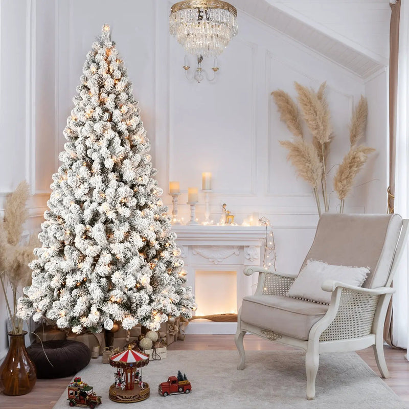 8ft Flocked Pre-Lit Christmas Tree with 500 UL Warm Lights by HouseOfZazla