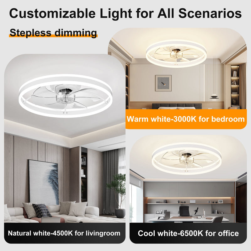 23.6 Inch Ceiling Fan with Light, Quiet DC Motor, Dimmable 3-Color LED by HouseOfZazla
