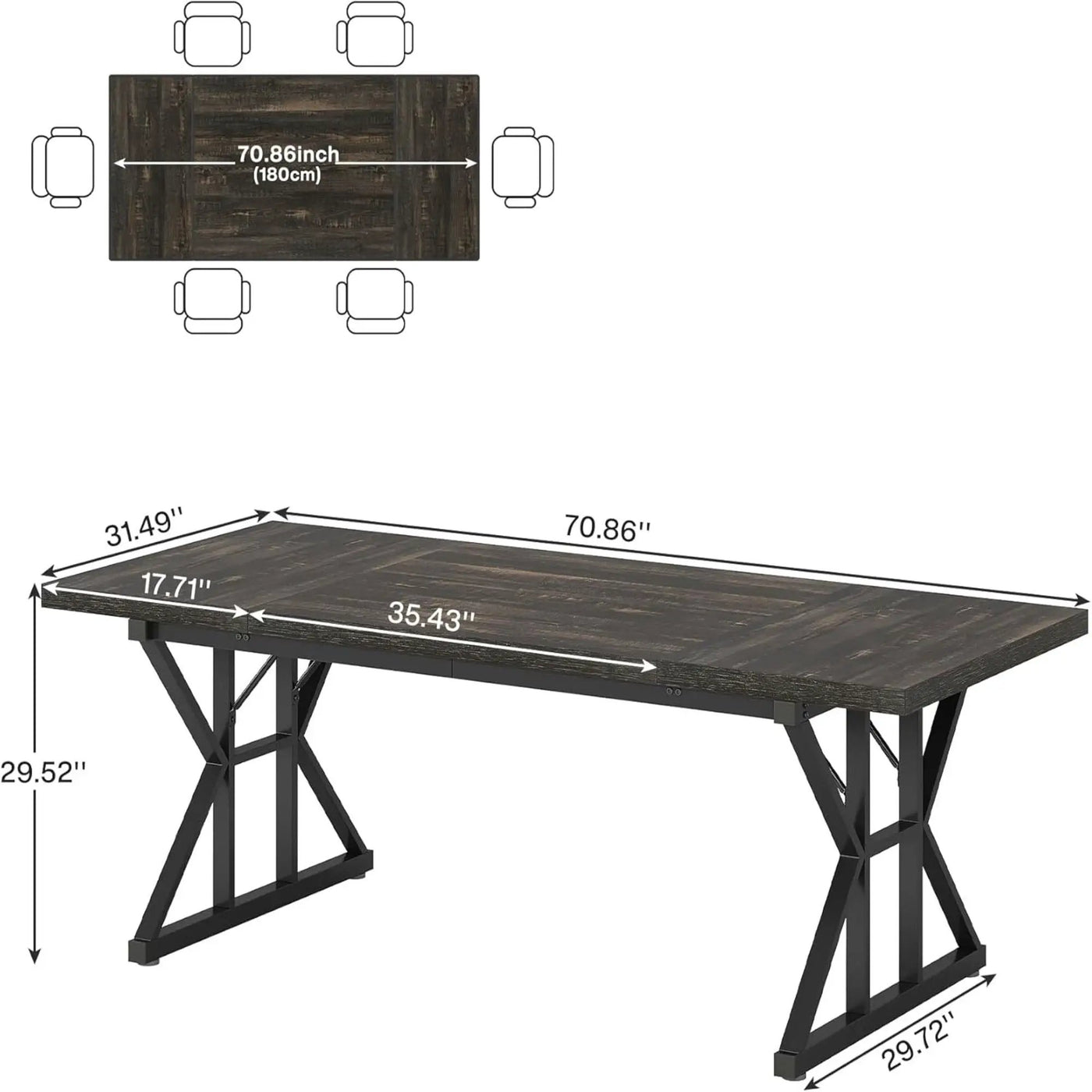 Rectangular Dining Table With X Trestle Metal Legs by HouseOfZazla