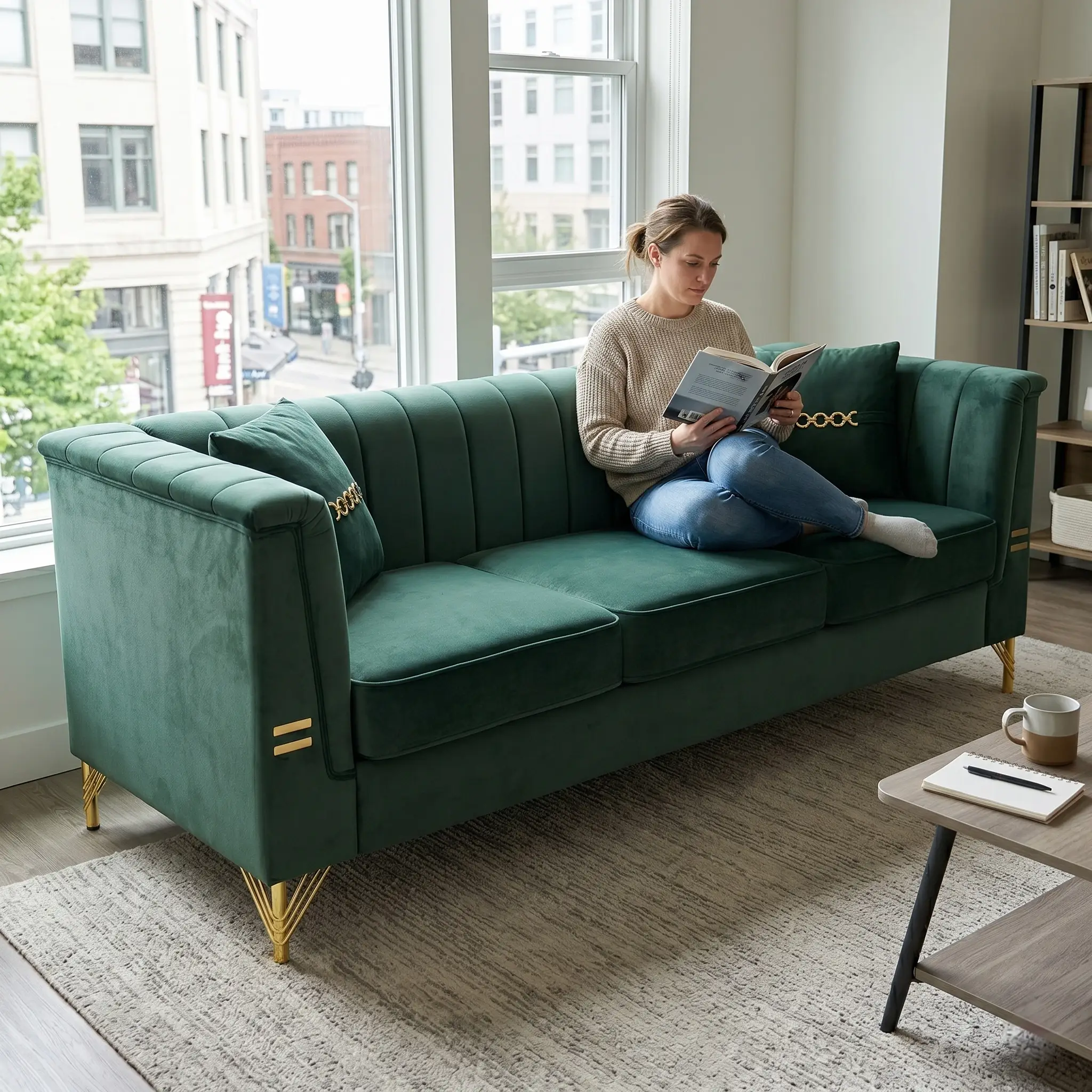 FX-P82B-GR Velvet Sofa by HouseOfZazla
