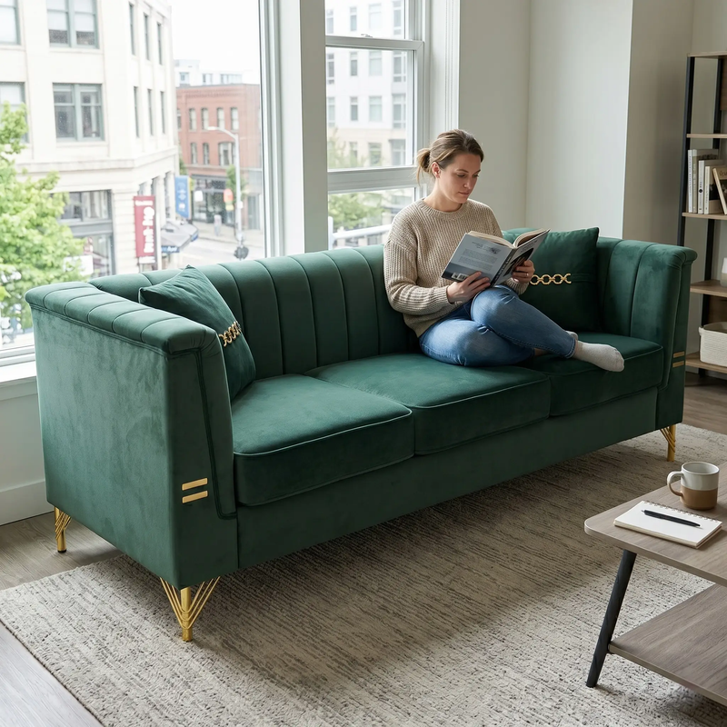 FX-P82B-GR Velvet Sofa by HouseOfZazla