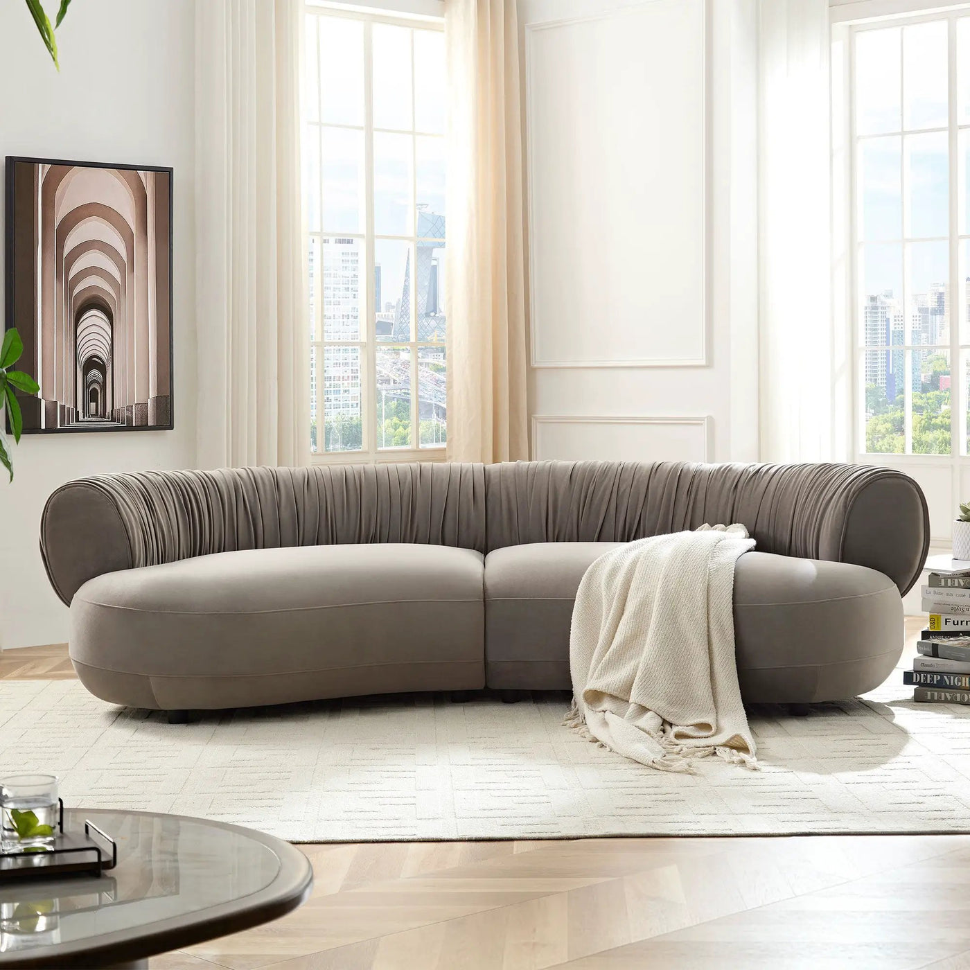 Modern Curved Sofa with Elegant Crescent Design by HouseOfZazla
