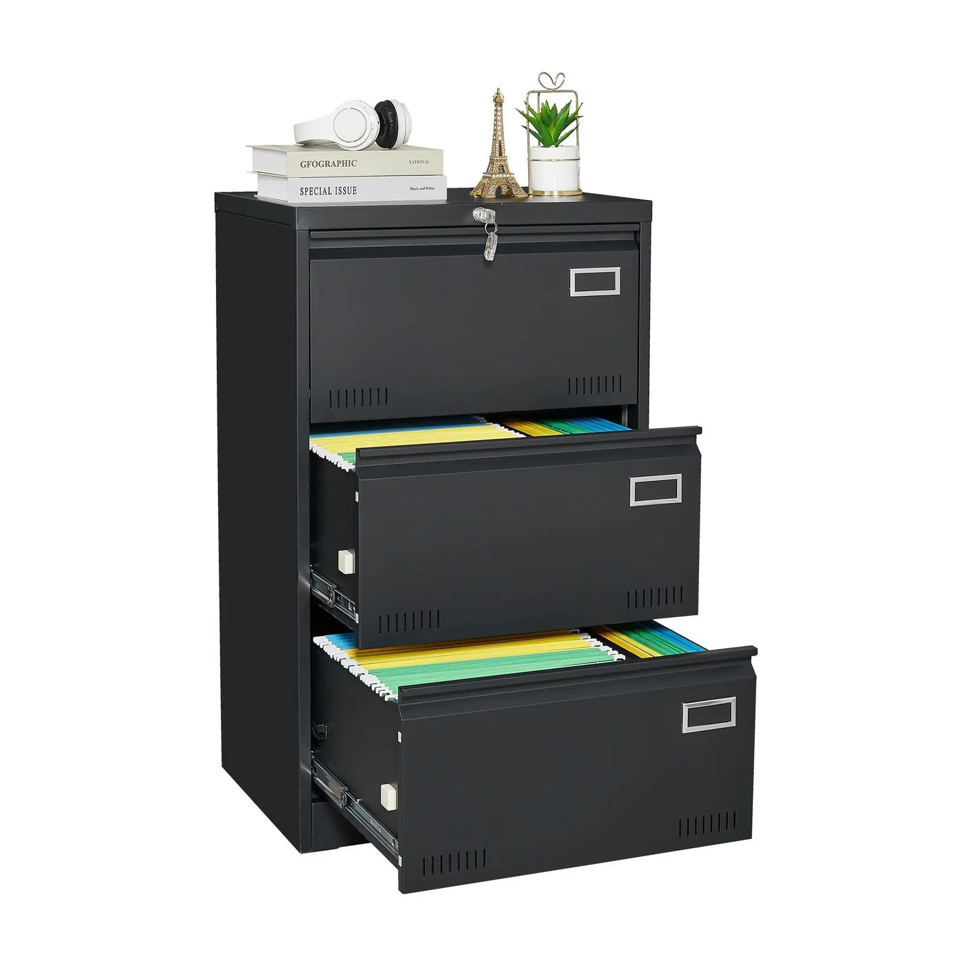 Filing Cabinet Lateral File Cabinet 3 Drawer, Locking Metal File Cabinets Three Drawer, Office Filing Cabinet With Lock Drawers For Home Office by HouseOfZazla
