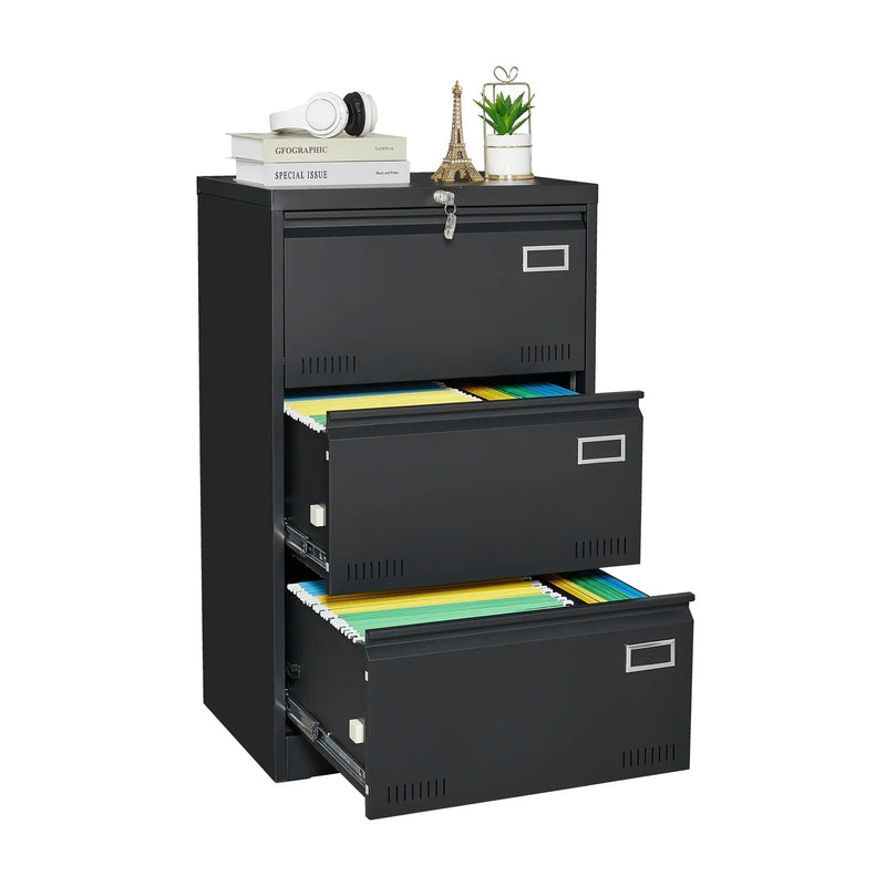 Filing Cabinet Lateral File Cabinet 3 Drawer, Locking Metal File Cabinets Three Drawer, Office Filing Cabinet With Lock Drawers For Home Office by Unique Piece Furniture