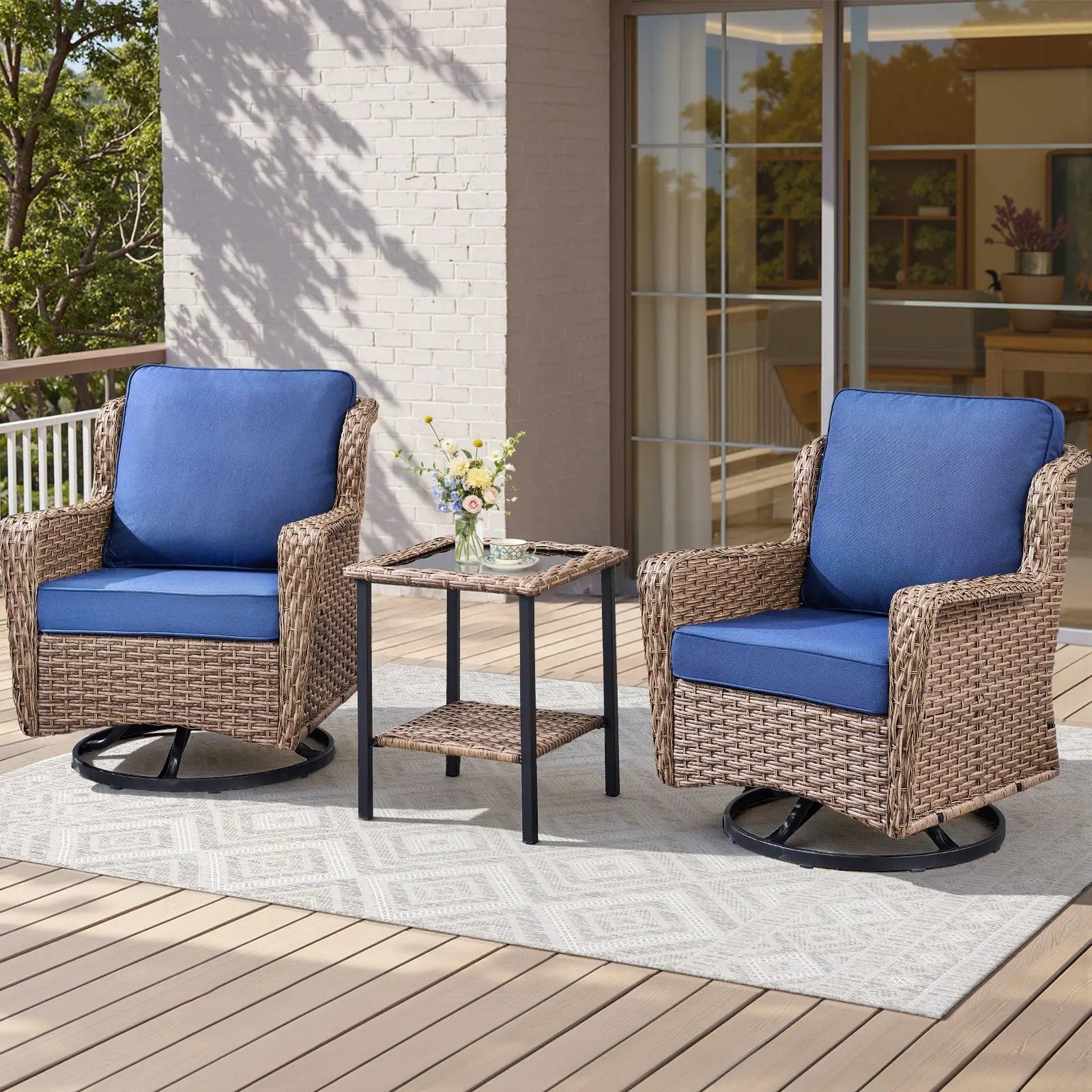 2-Person Outdoor Wicker Swivel Rocker Seating Group by HouseOfZazla