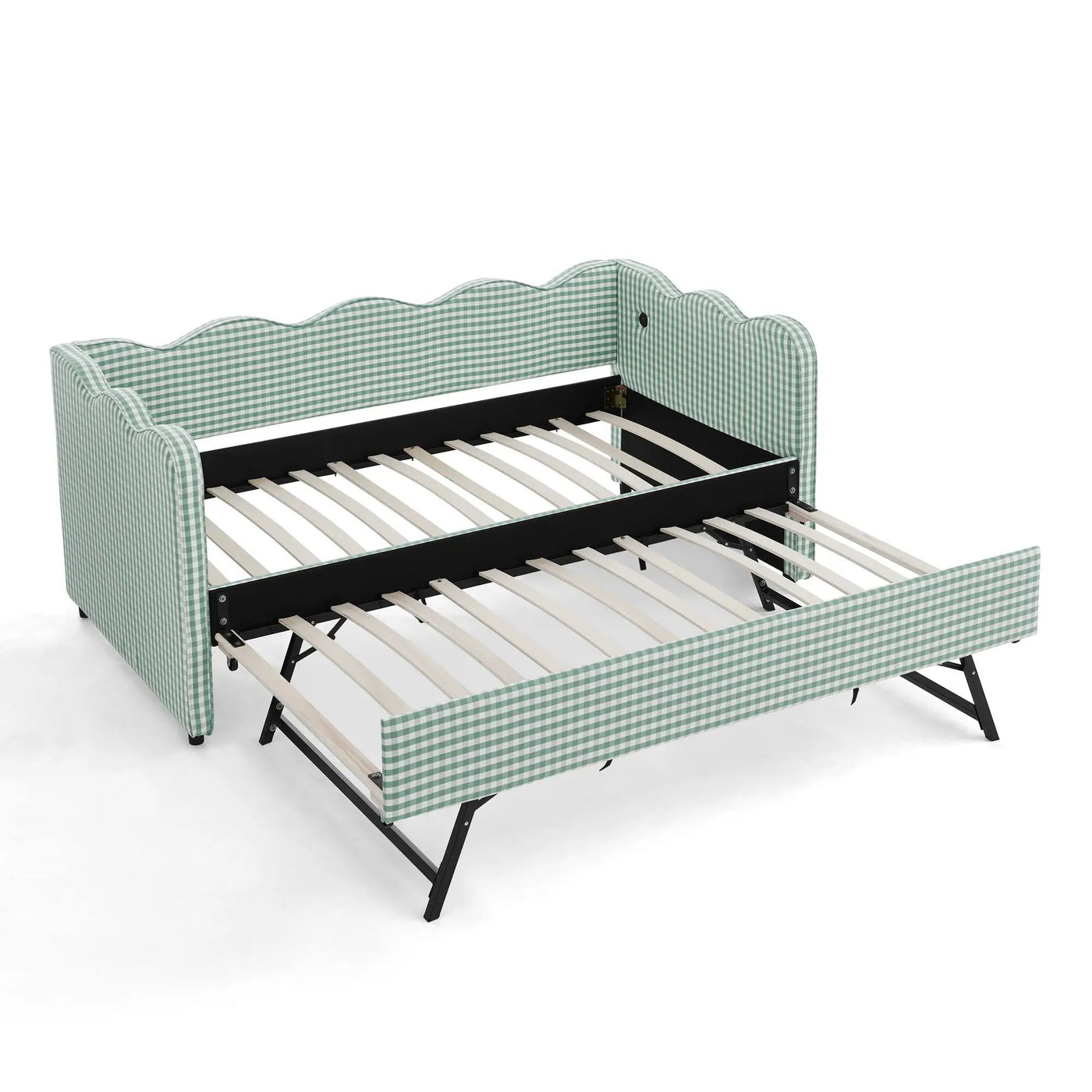 Gingham Daybed With USB Charging Port, Wave Shaped Design by HouseOfZazla