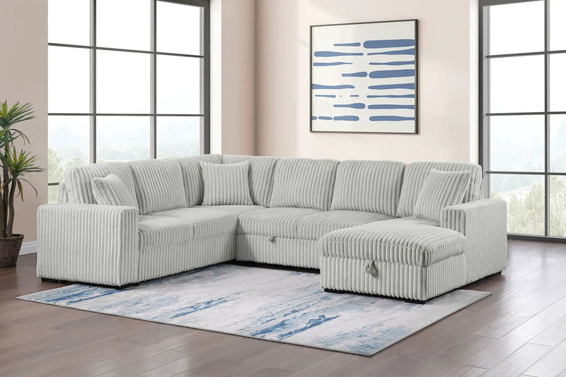 Devonshire Sleeper Sectional Sofa Storage Chaise Grey by Unique Piece Furniture