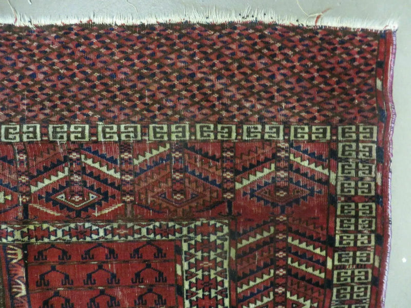Antique Turkoman Rug 4x5, Ensi Hatchli Tekke Wool Rug by Jewel Rugs