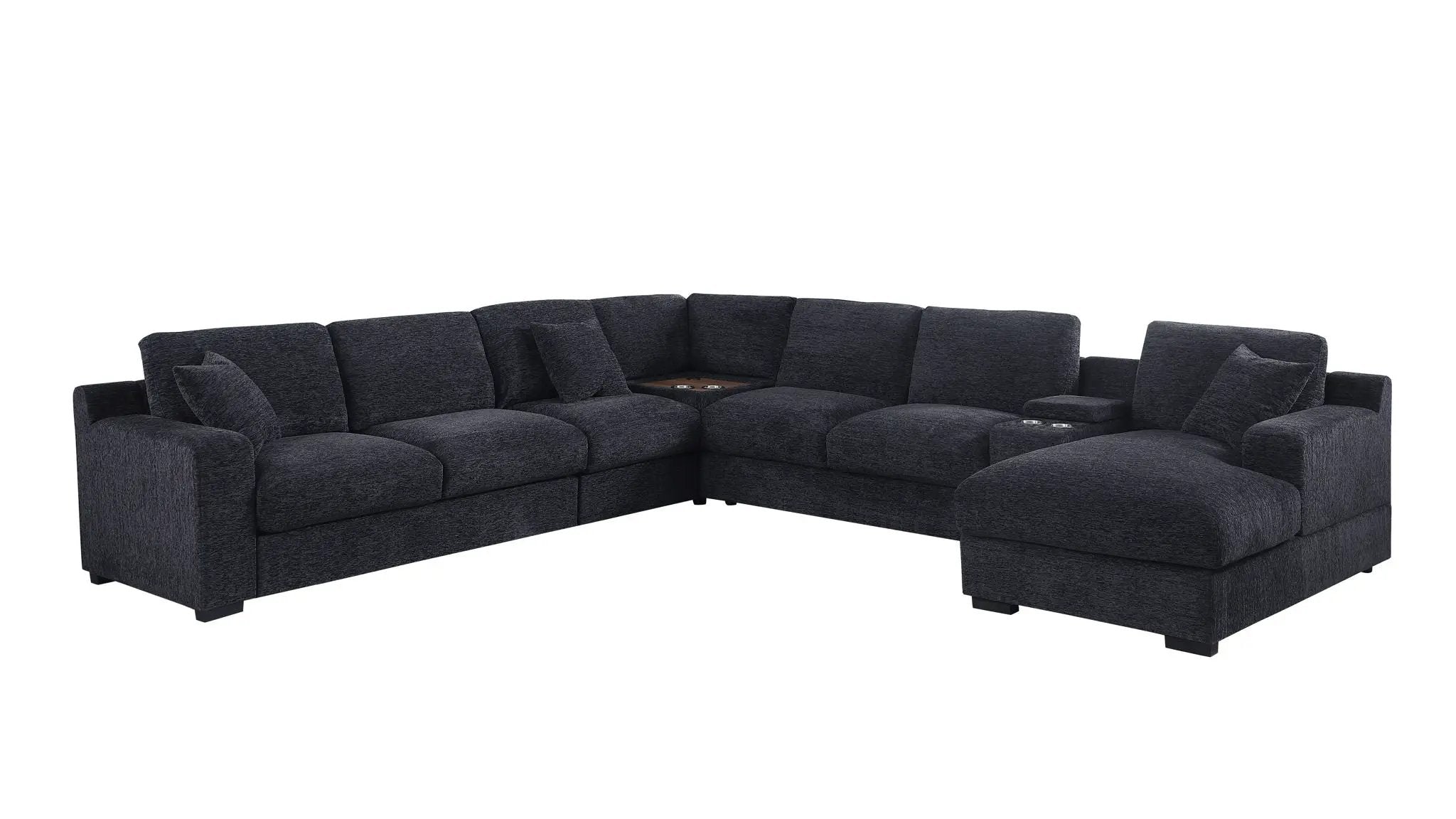 Celine - Fabric Corner Sectional Sofa With Right-Facing Chaise, Cupholders, And Charging Ports by HouseOfZazla