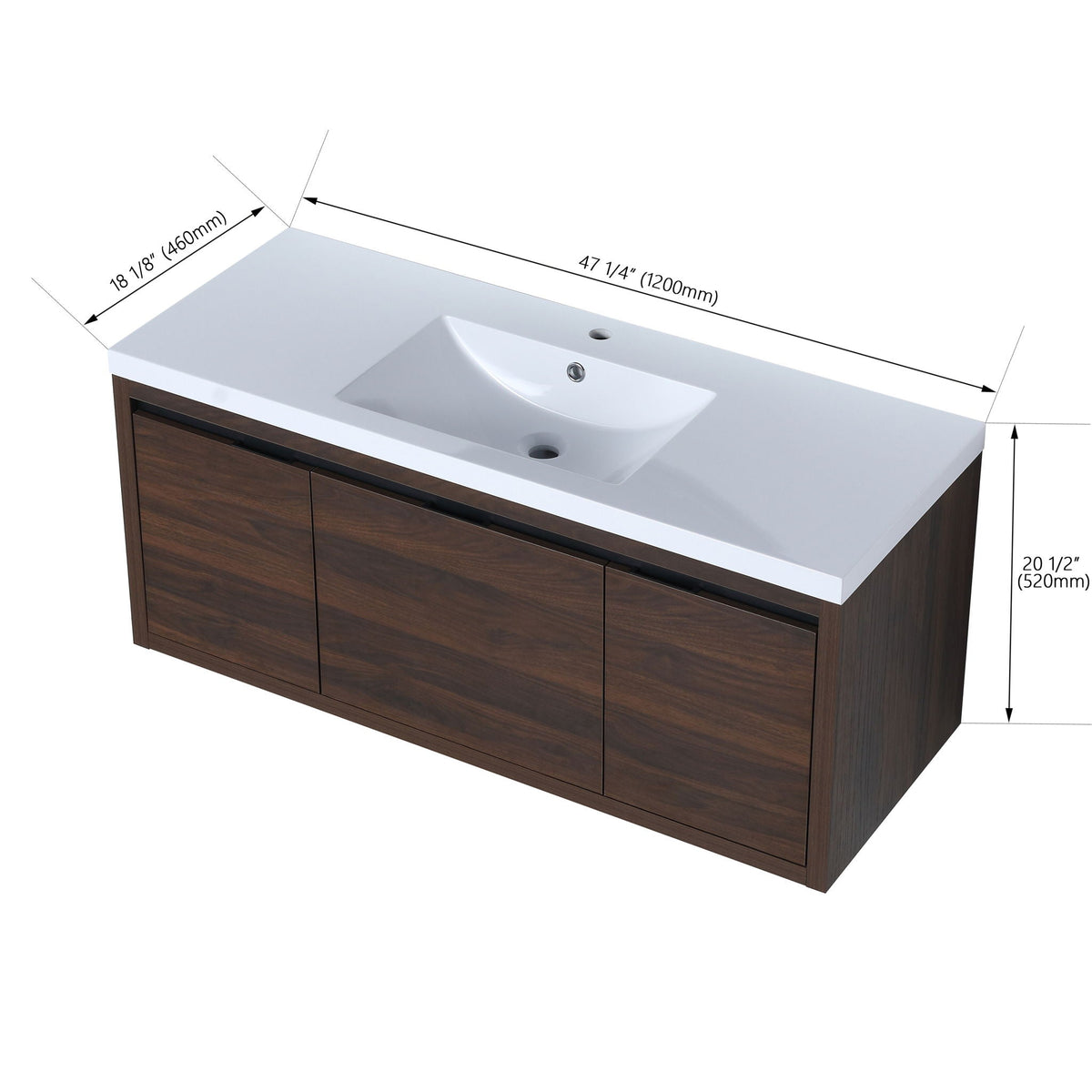 Floating Bathroom Vanity with Resin Sink and Soft-Close Doors - Wood, photo 6 of 8