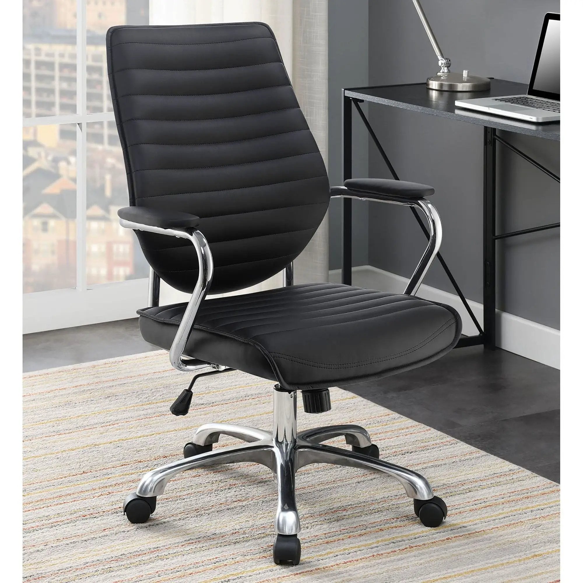 Height Adjustable Swivel Office Chair With Padded Seat And Armrests - Black by HouseOfZazla