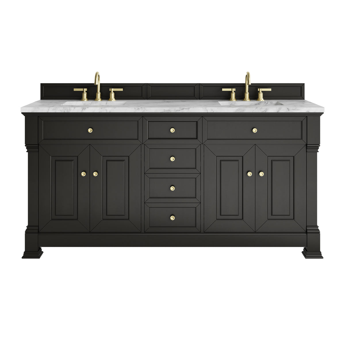 James Martin Brookfield 72" Double Bathroom Vanity, Black Onyx with Carrara White countertop