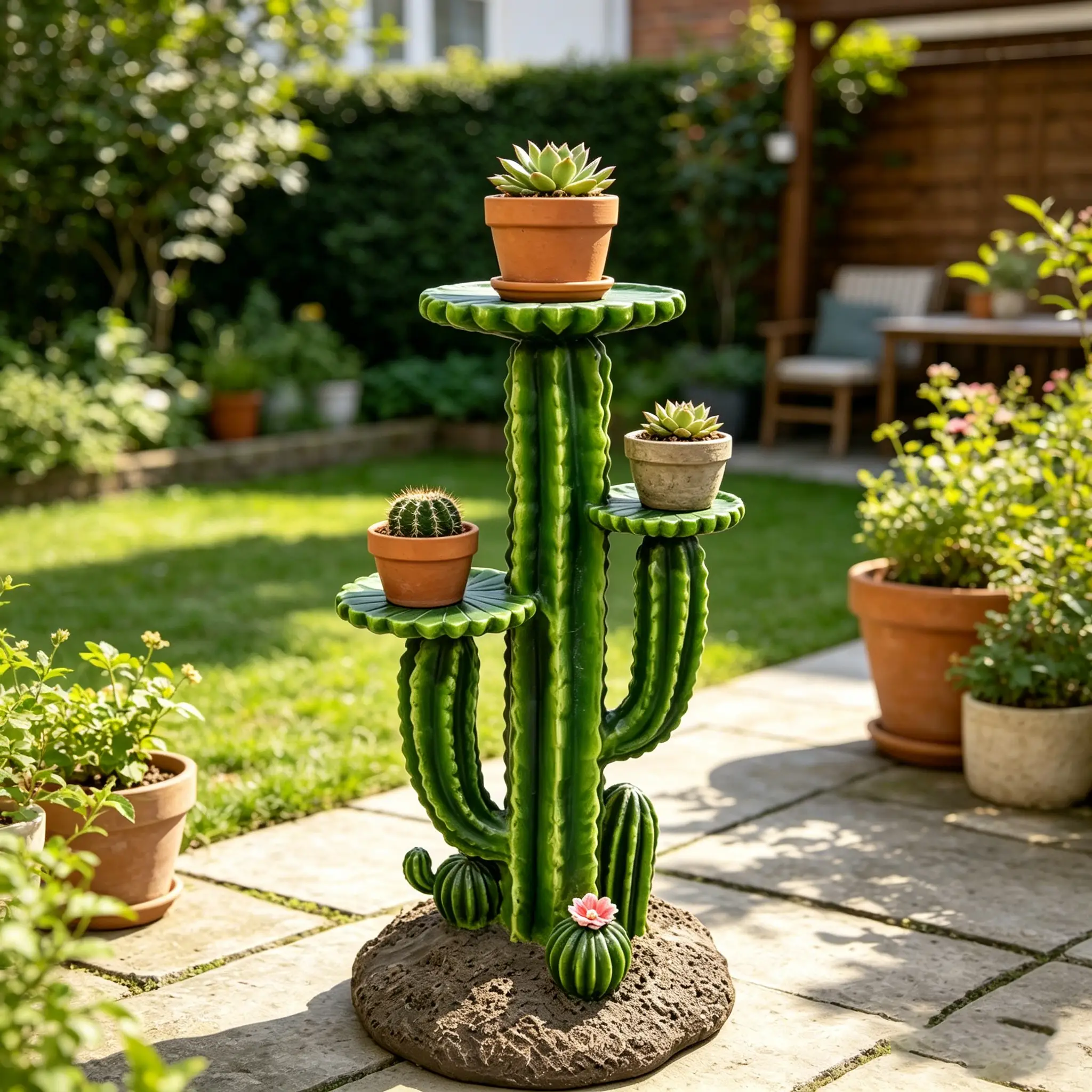 32'' Resin Saguaro Cactus Plant Stand with 3 Display Shelves by HouseOfZazla