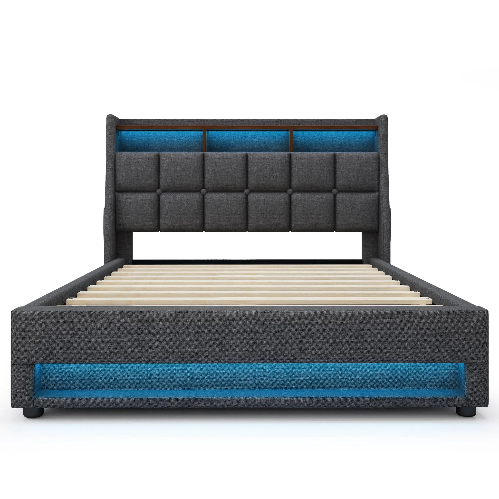 Upholstered Platform Bed With A Hydraulic Storage System, LED And USB Charging (Without Mattress) by HouseOfZazla