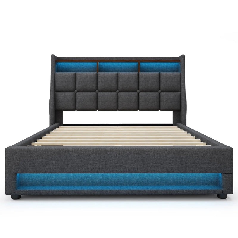 Upholstered Platform Bed With A Hydraulic Storage System, LED And USB Charging (Without Mattress) by HouseOfZazla