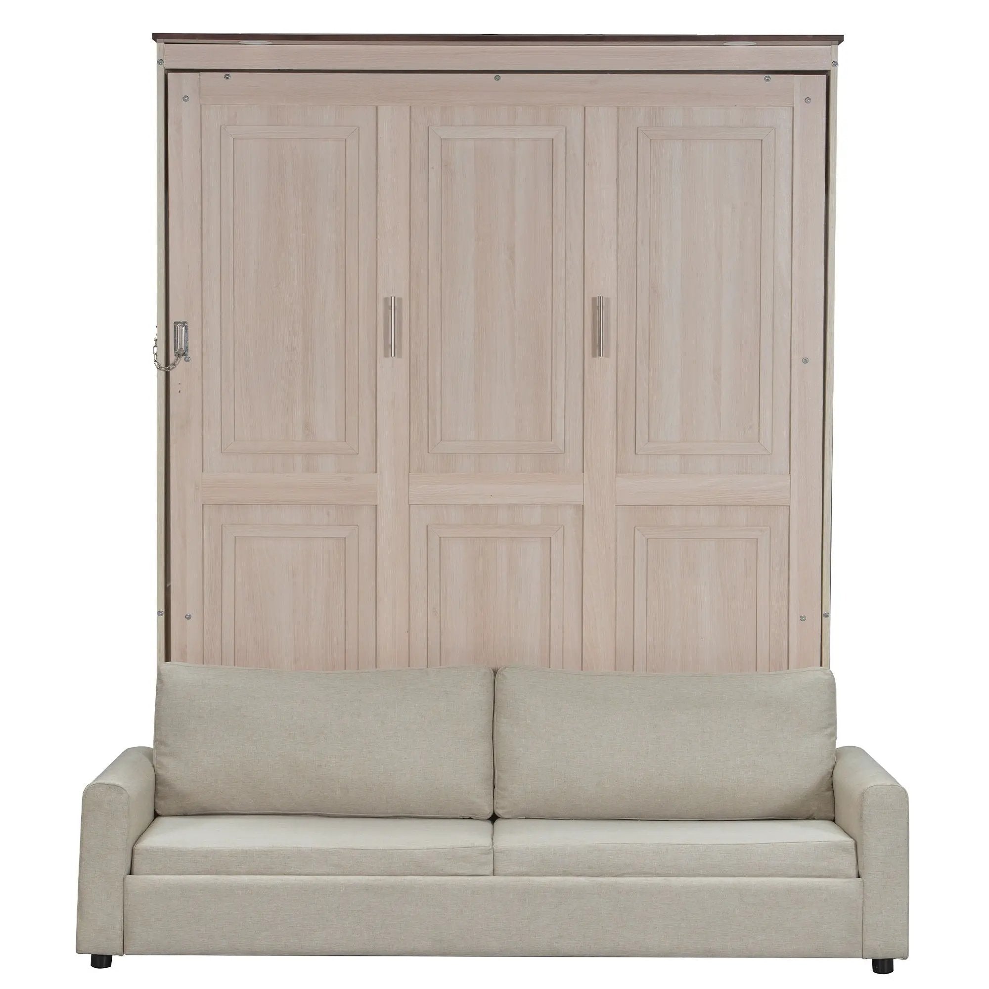 Queen Size Murphy Bed With Sofa And LED - Beige by HouseOfZazla
