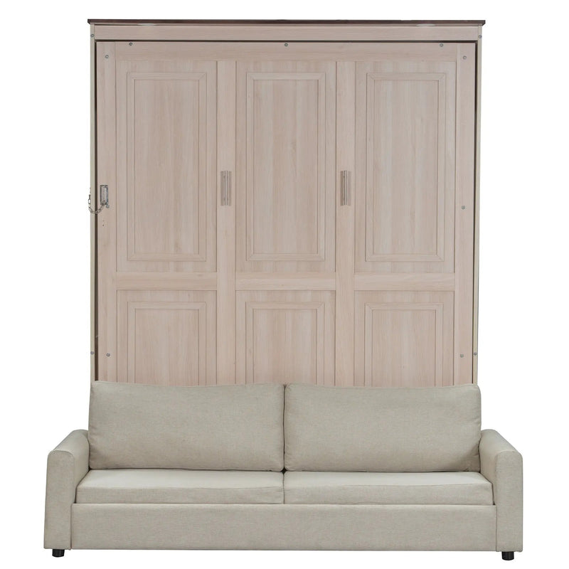 Queen Size Murphy Bed With Sofa And LED - Beige by HouseOfZazla