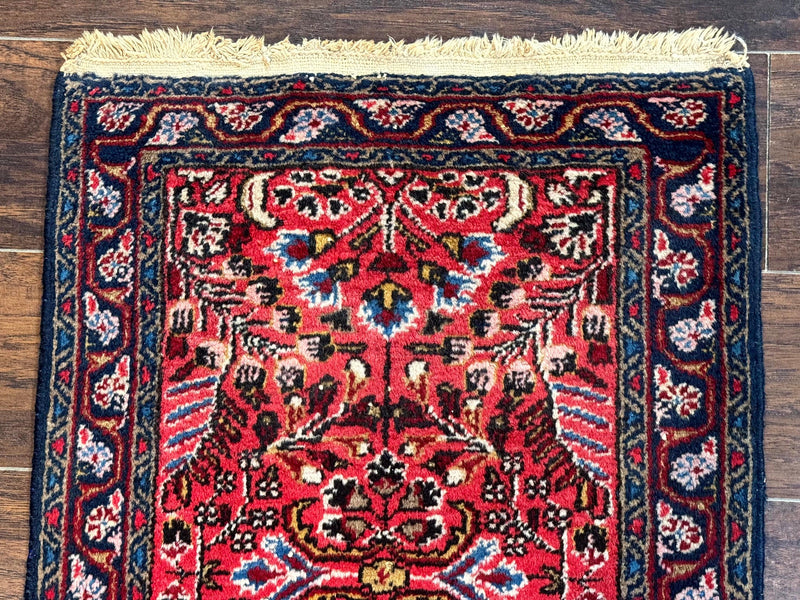 Small Antique Persian Tribal Rug 2x3, Red, Floral, Handmade, Hamadan Rug by Jewel Rugs