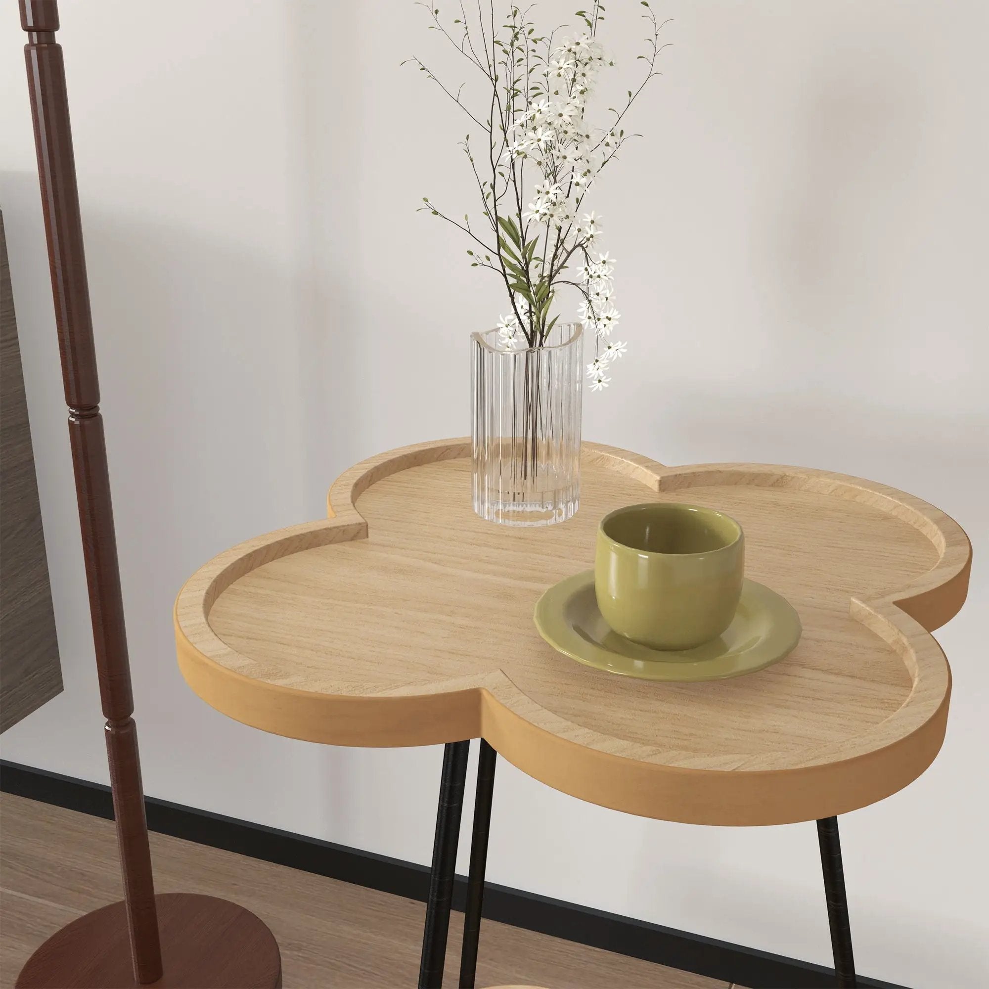 Petal Shape Accent Side Table - Acacia Wood by HouseOfZazla