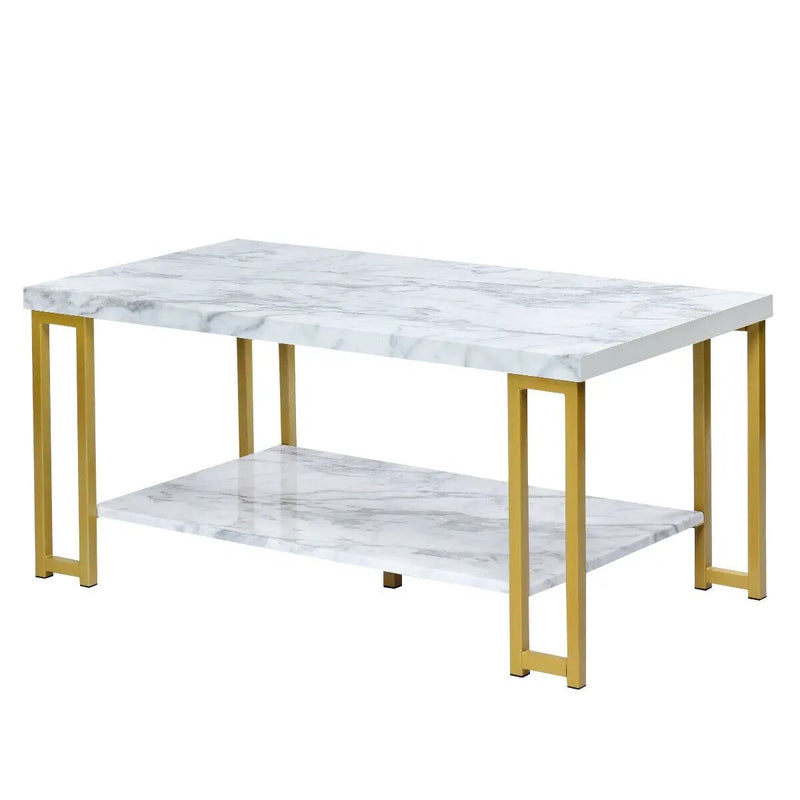 2-Tier Rectangular Modern Coffee Table with Gold Print Metal Frame by DirectDeals