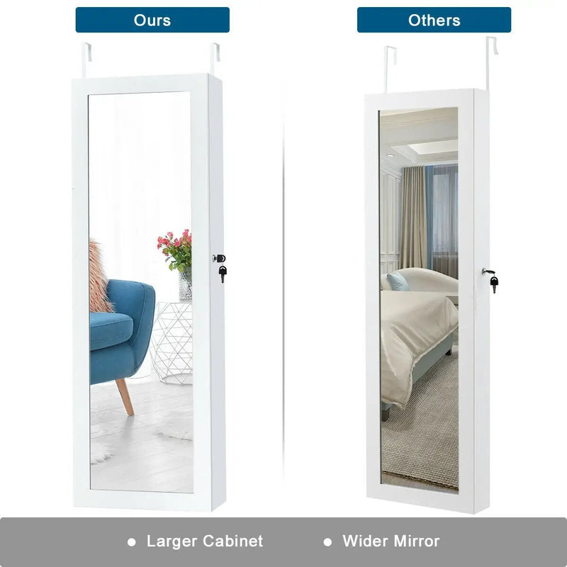 Door Mounted Lockable Mirrored Jewelry Cabinet with LED Lights by DirectDeals