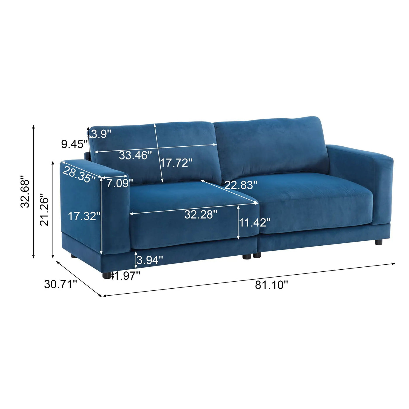 Modern Square Arm Sofa With Soft Fabric Upholstery, Deep Cushions by HouseOfZazla