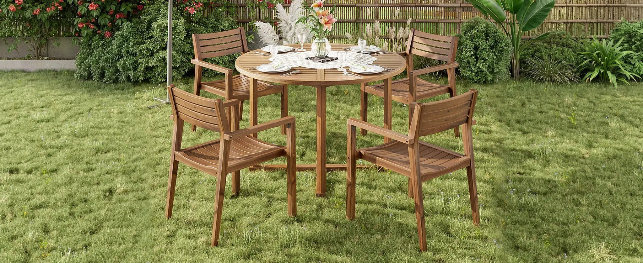U_STYLE 5-Piece Outdoor Dining Set with Acacia Wood Chairs by HouseOfZazla