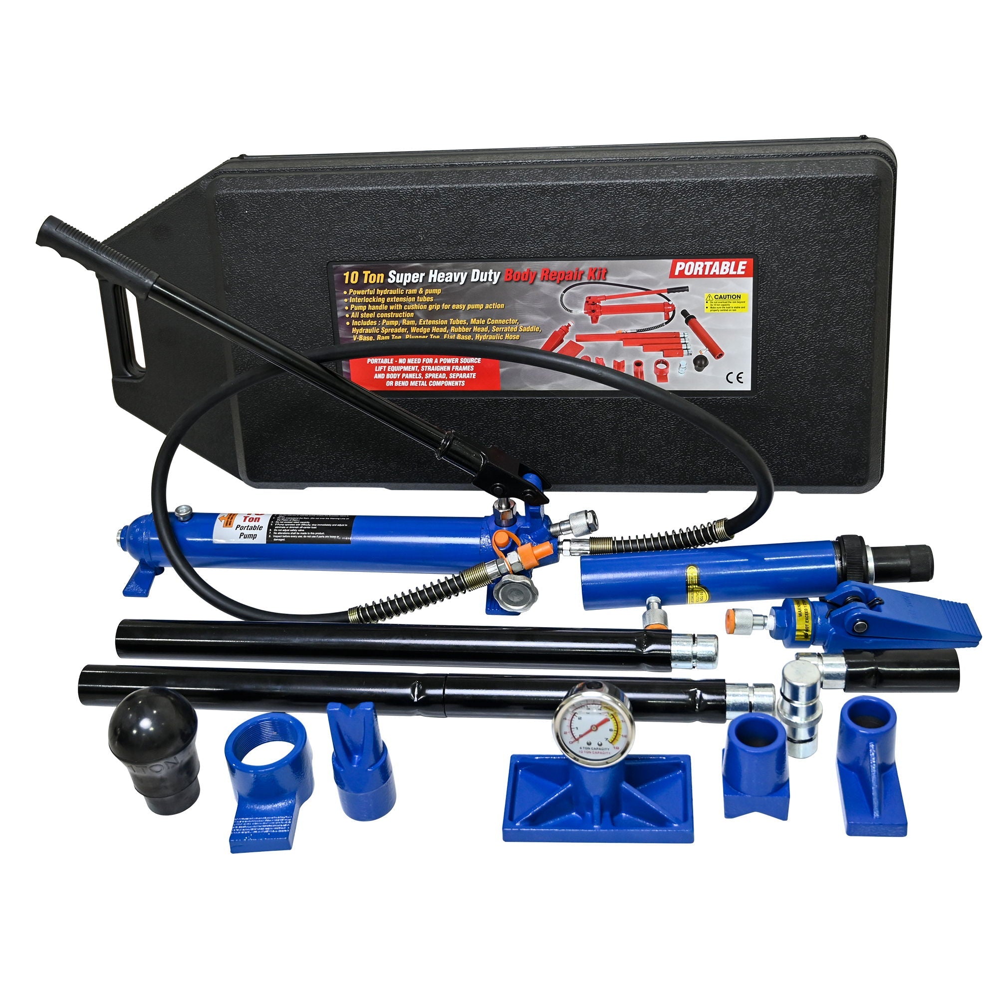 10 Ton Portable Hydraulic Equipment Kit For Metal Work - Black / Blue by HouseOfZazla