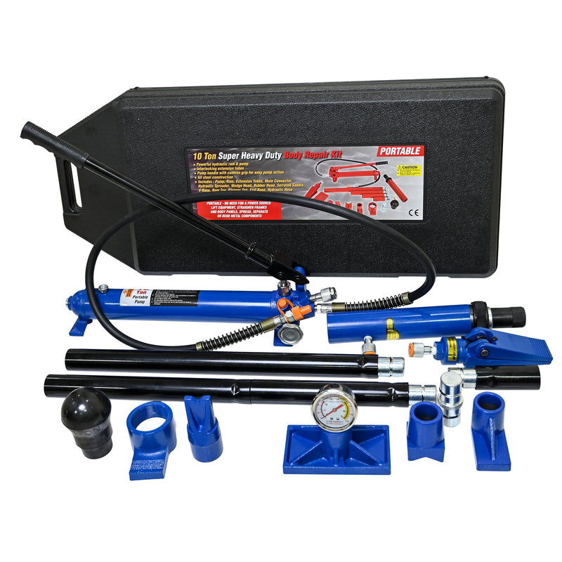 10 Ton Portable Hydraulic Equipment Kit For Metal Work - Black / Blue by HouseOfZazla