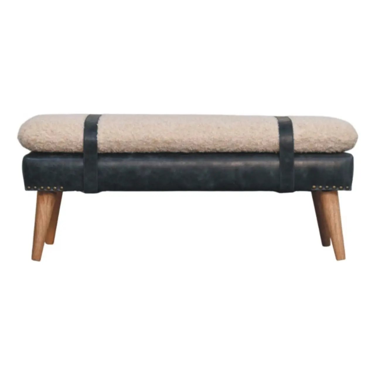 Boucle x Leather Upholstered Bench, Nordic Legs by HouseOfZazla