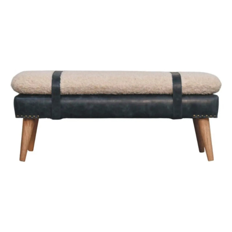 Boucle x Leather Upholstered Bench, Nordic Legs by HouseOfZazla