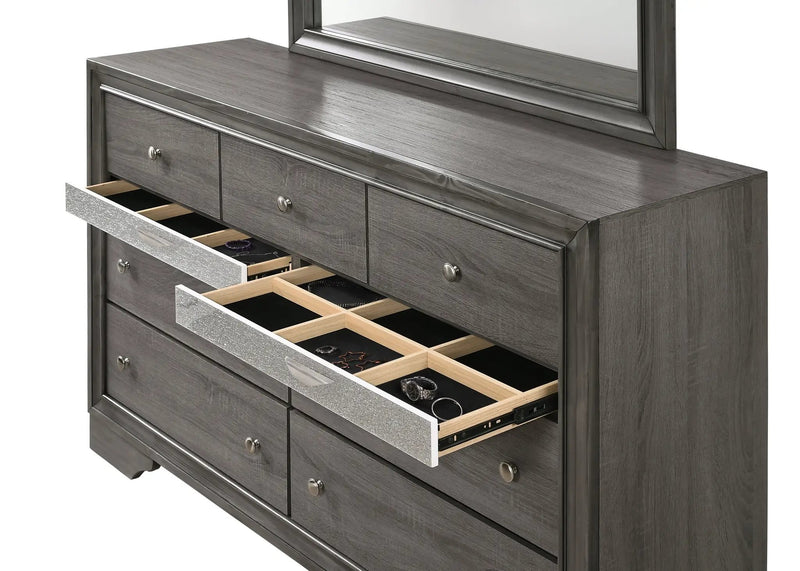 Traditional Queen 5 Piece Storage Bedroom Set in Gray Wood by HouseOfZazla
