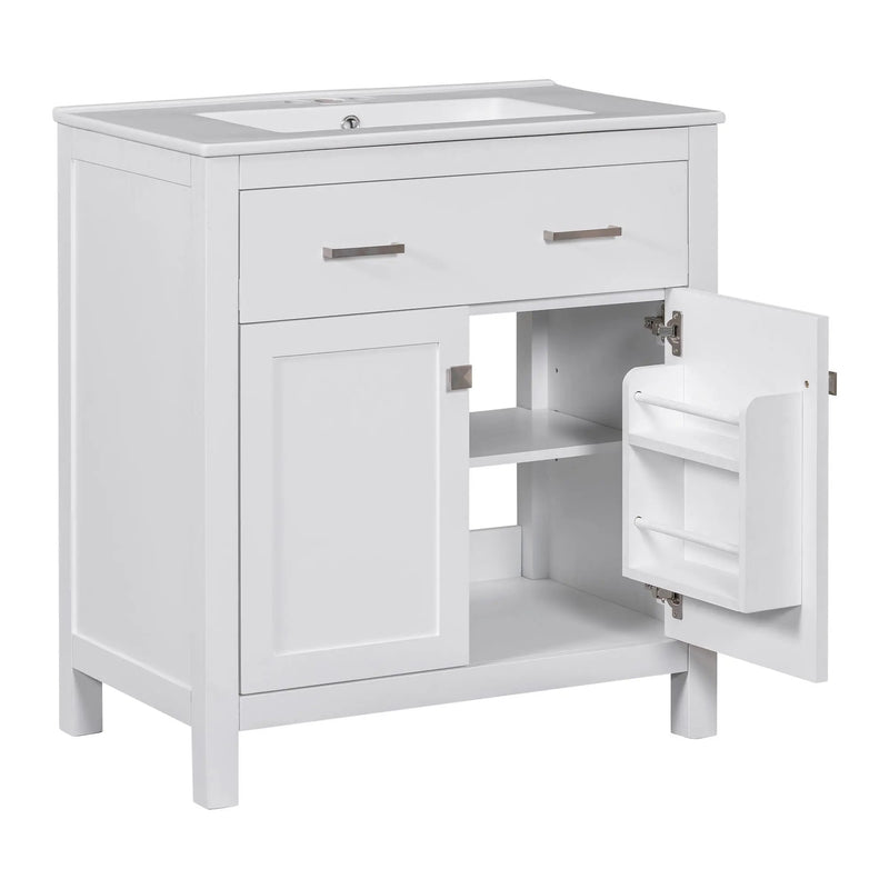Bathroom Vanity With Ceramic Sink, Modern Single Bathroom Cabinet With 2 Doors And A Shelf, Soft Close Doors by HouseOfZazla