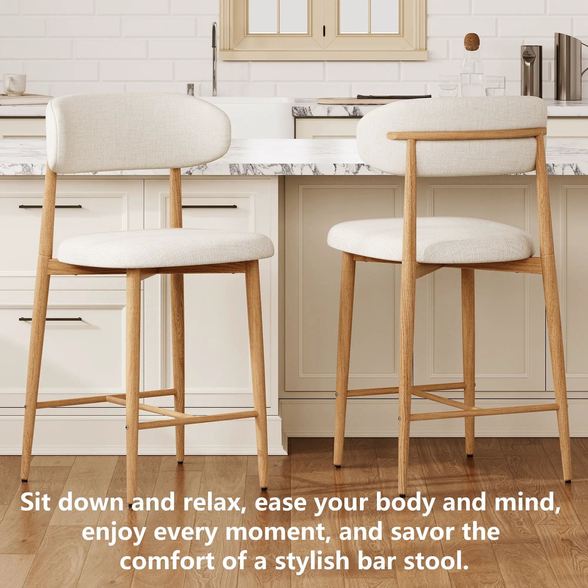 Upholstered Counter Height Bar Stools For Kitchen Island (Set of 2) - Beige by HouseOfZazla