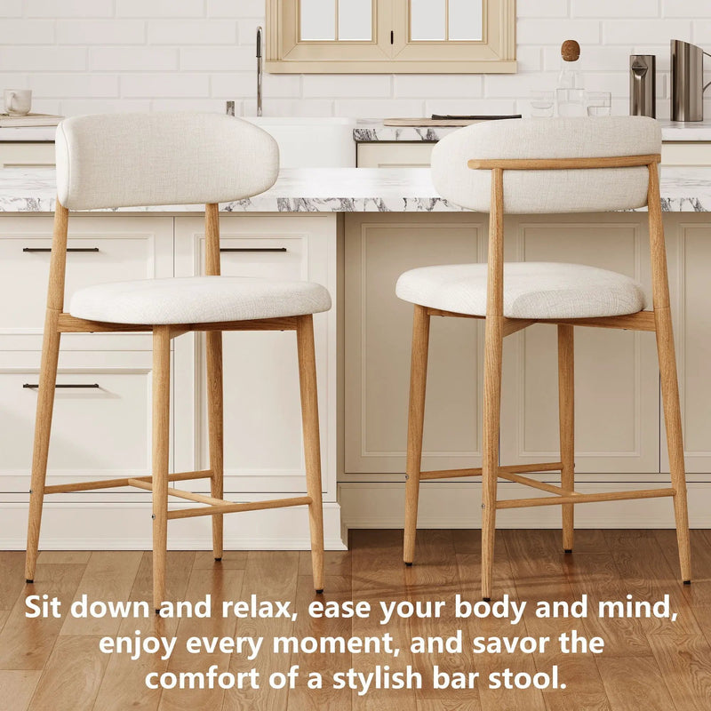 Upholstered Counter Height Bar Stools For Kitchen Island (Set of 2) - Beige by HouseOfZazla