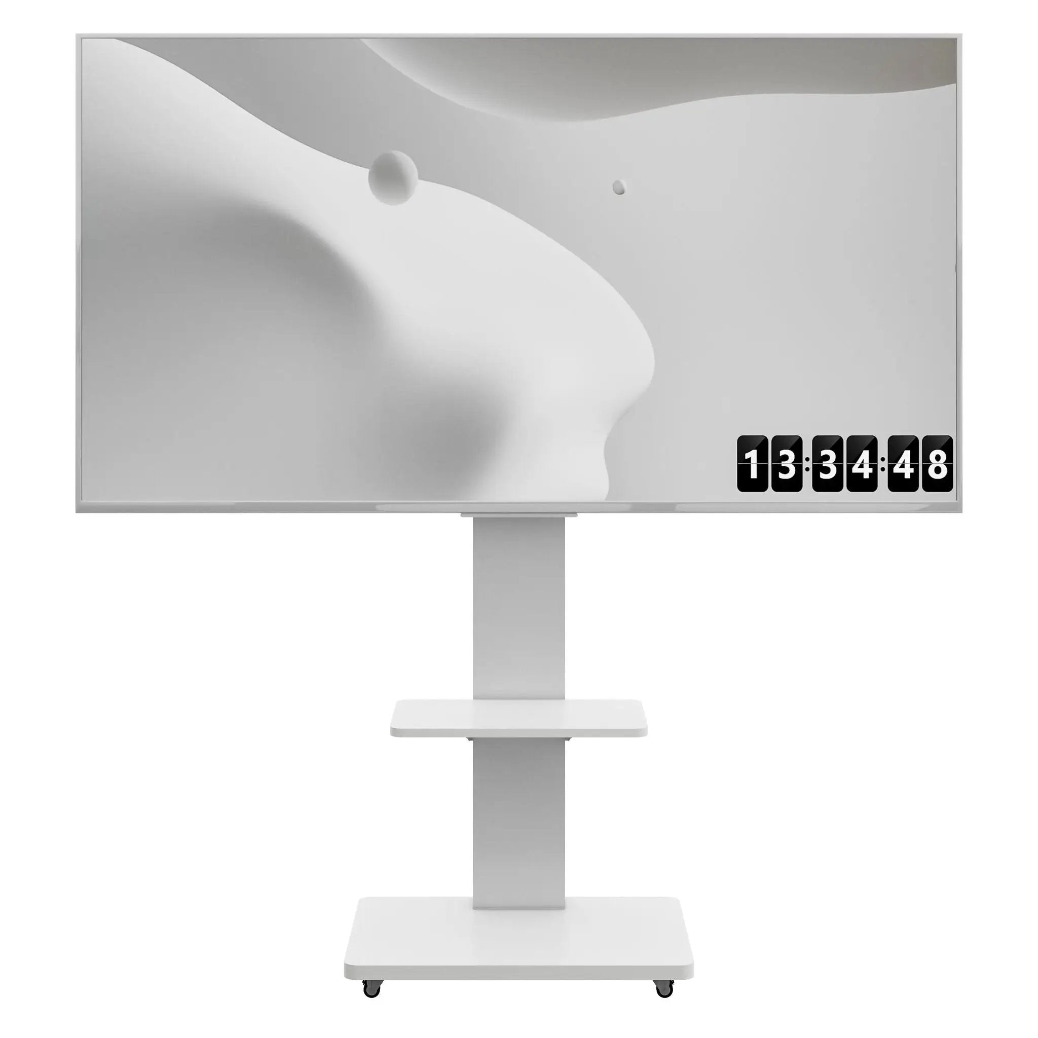 Mobile TV Stand With Shelf Floor Mount Cart For TVs With Lockable Wheels Ideal For Living Room Bedroom Or Office - White by HouseOfZazla
